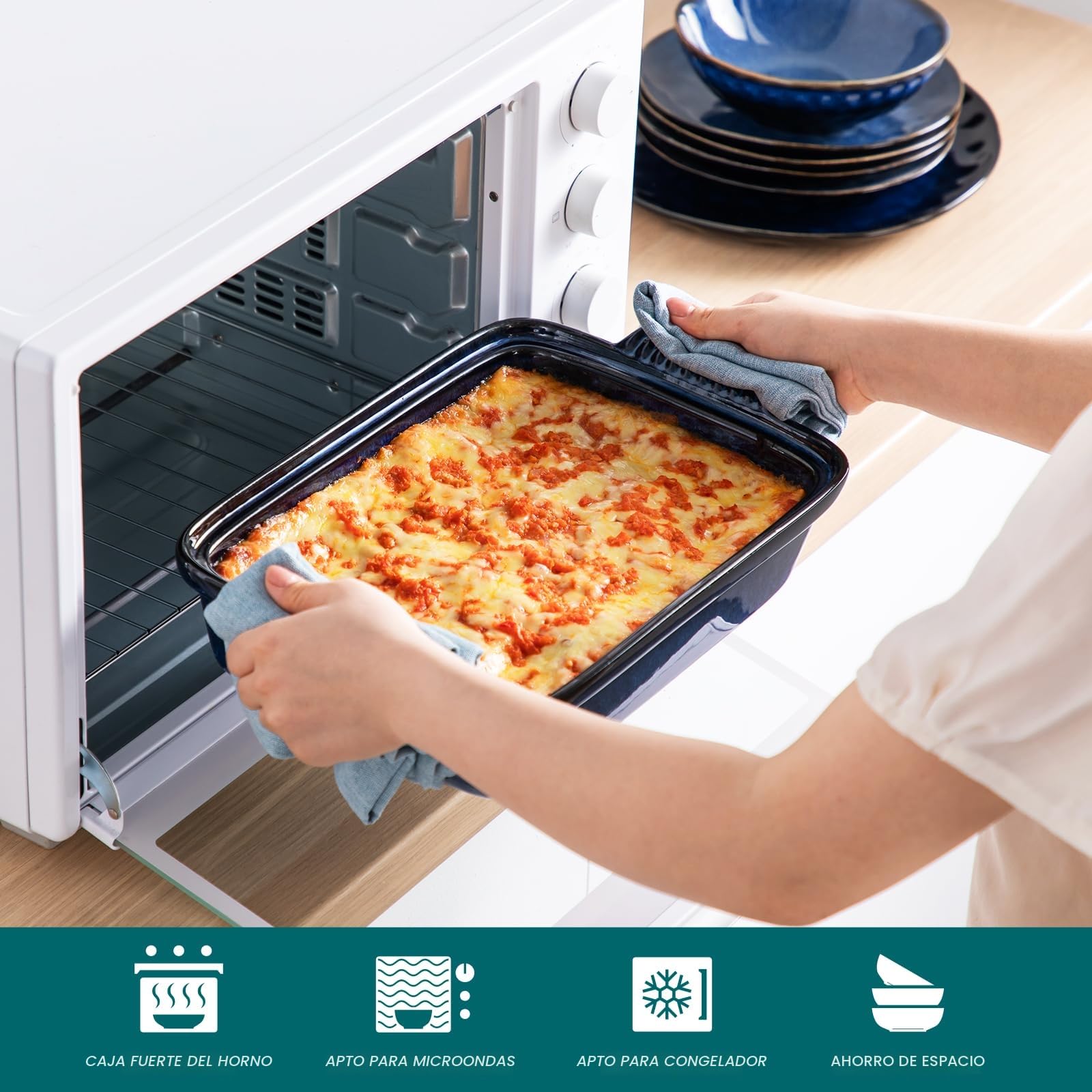 vancasso Fuente de Horno con Asas, 3350ML, Bandeja Horno con Tapas, Cazuelas Rectangular Grande de Gres para Lasañas, Guisos y Asados, Apta para Horno y Lavavajillas