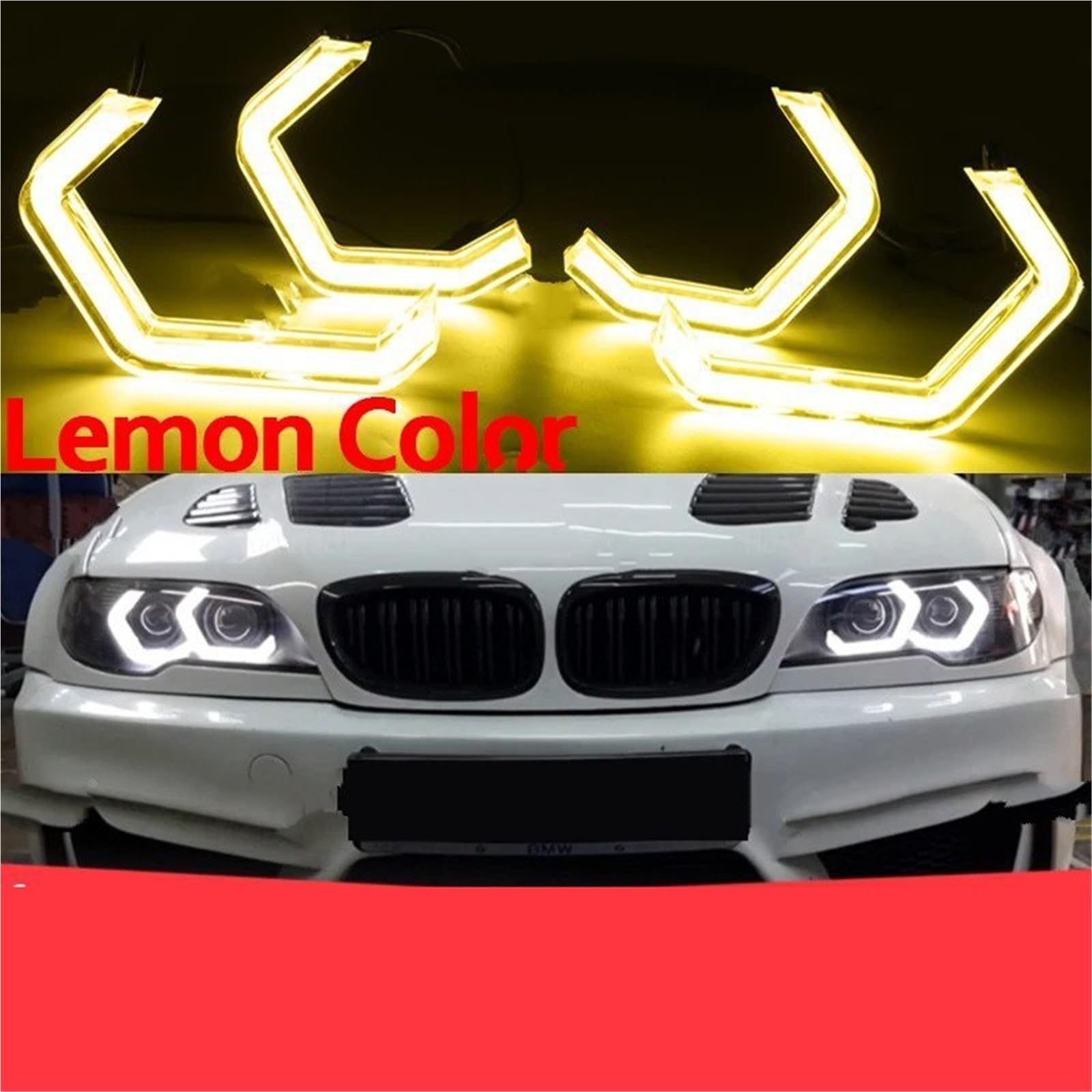 Fari Angel Eyes per auto Per BMW E46 325ci 330ci Per Convertible Coupé 2004-2006 Anello Giallo Limone Angel Eyes LED Anelli Di Luce Bianca Kit DRL Occhio d'angelo autos(Yellow)