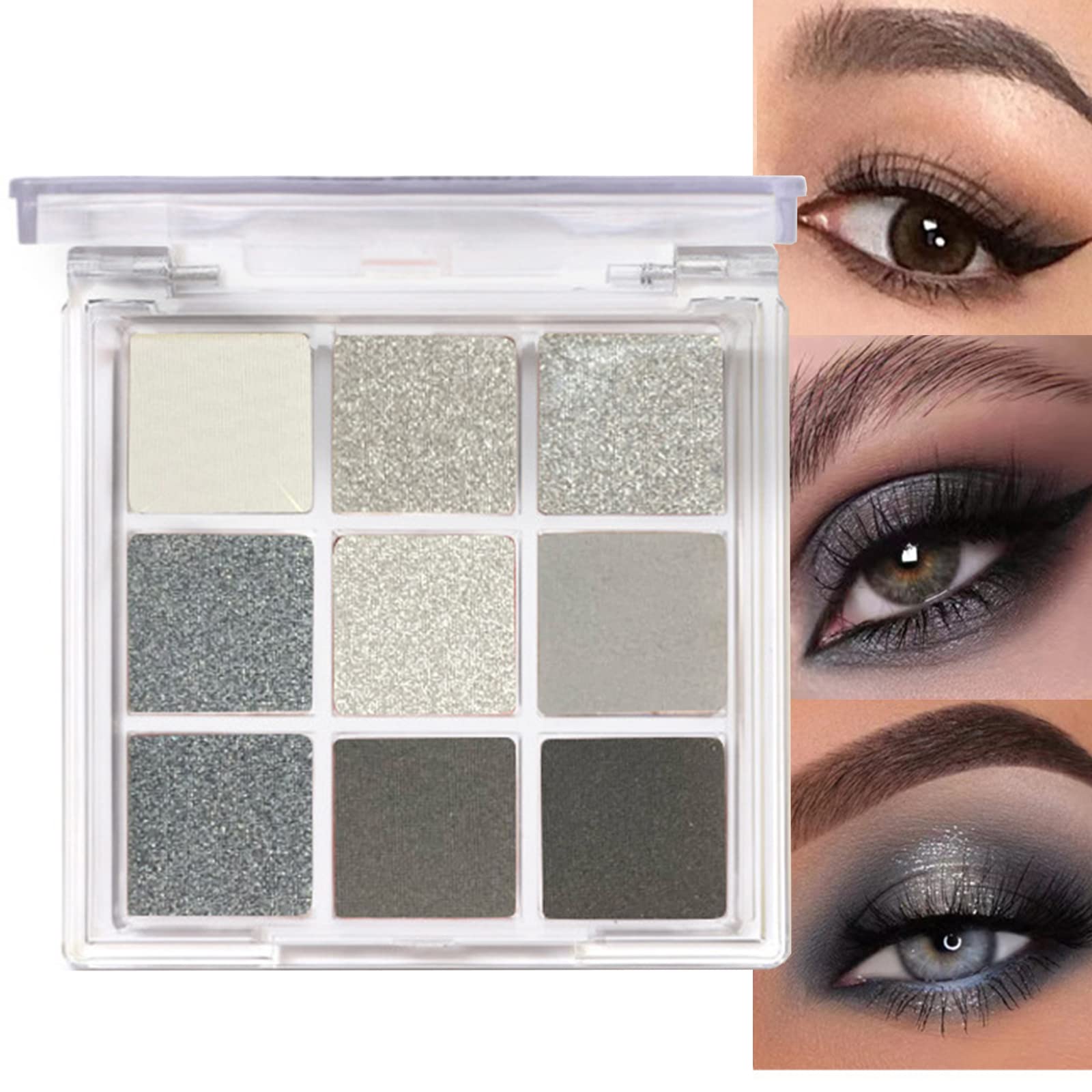 MEITRENDEyeshadow Palette, Smoky Eyeshadow Shimmer Matte Eye Shadow Pallets For Women, 9 Colour Cold Tone Long Lasting Highly Pigmented Black White Eyeshadow Make-Up Palettes With Mirror