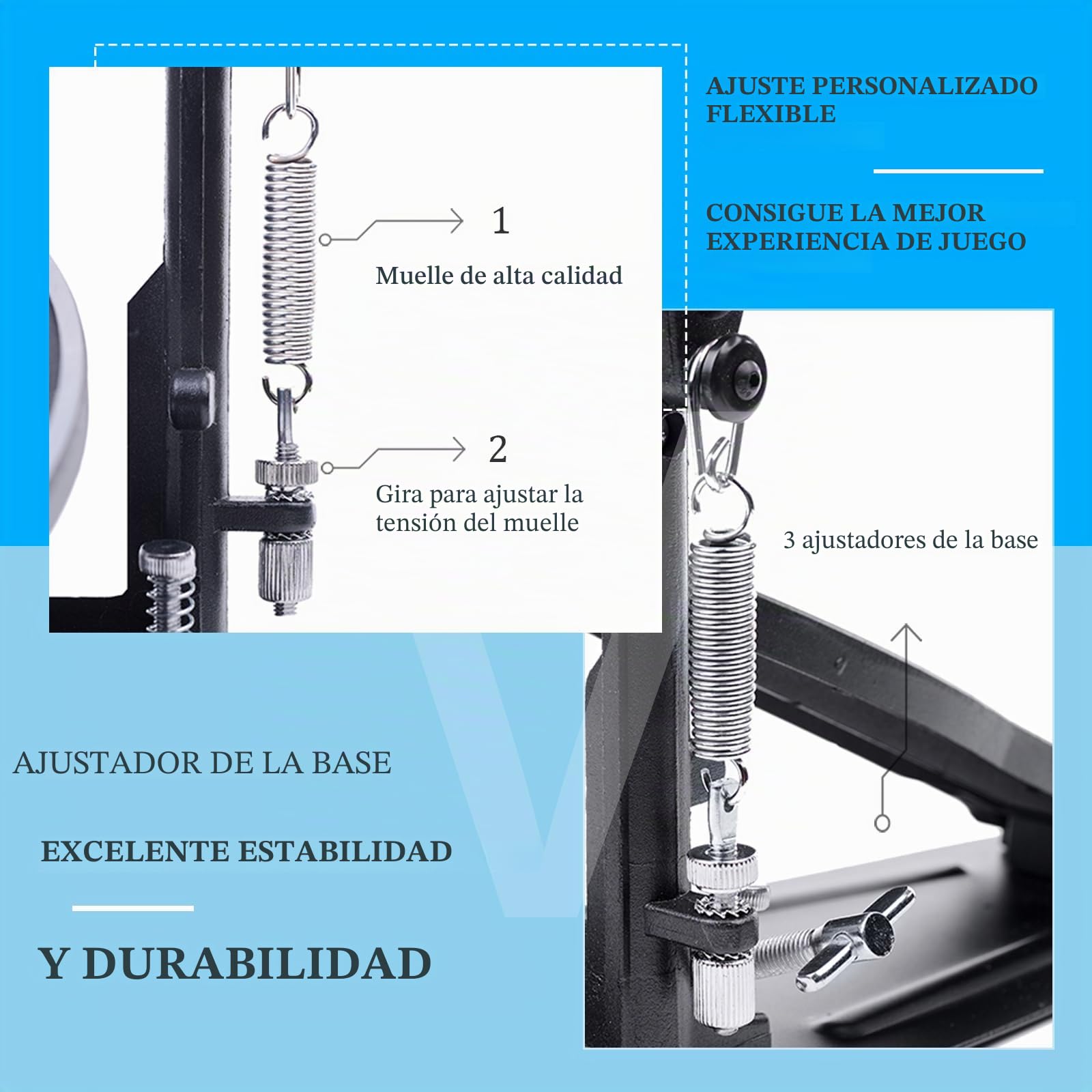 Doble pedal bombo, pedal de bombo doble con doble cadena, accesorios de percusión profesional (V-ST13) | Pedal de bombo doble con doble cadena, respuesta directa, base estable, rendimiento ajustable para bombo