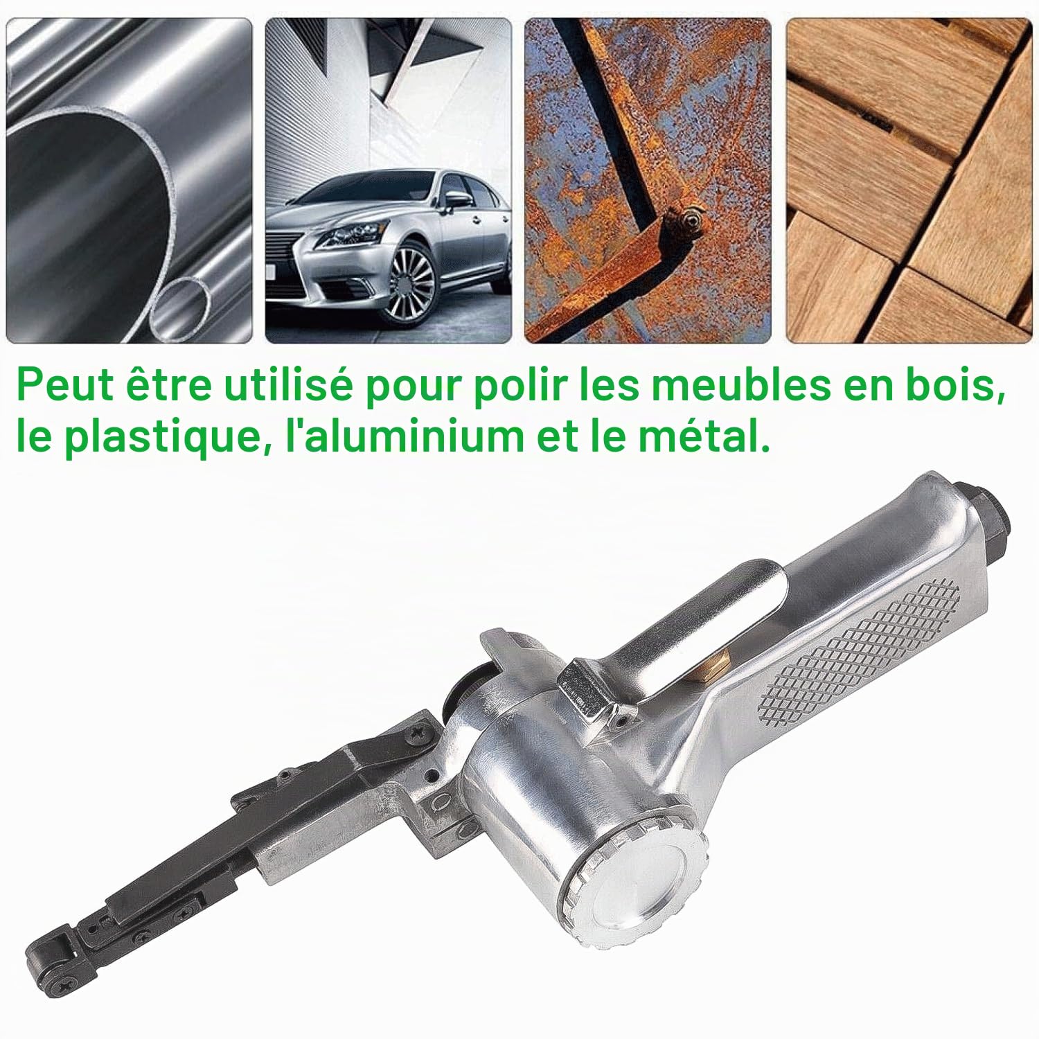 Ponceuse à Bande Pneumatique, Robuste et Facile à Utiliser, Ponceuse à Doigts, la Poignée Peut Pivoter à 360°, Ponceuse à Bande Pneumatique, pour Poncer, Affûter et Enlever la Rouille (argent)