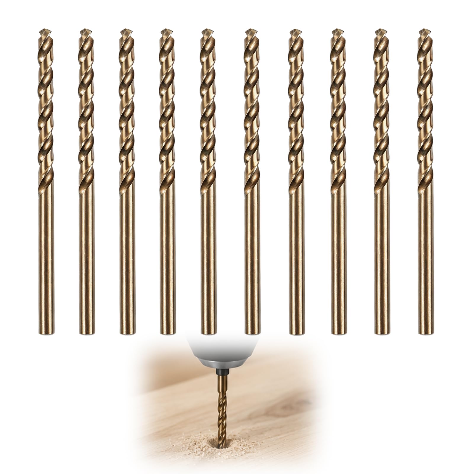 10 Piezas Cobalto Dorado Brocas, Juego de Brocas Helicoidales de Metal, 4.0mm Broca Helicoidales para Metal, Acero Inoxidable, Madera, Plástico y Hierro, Alta Precisión y Durabilidad
