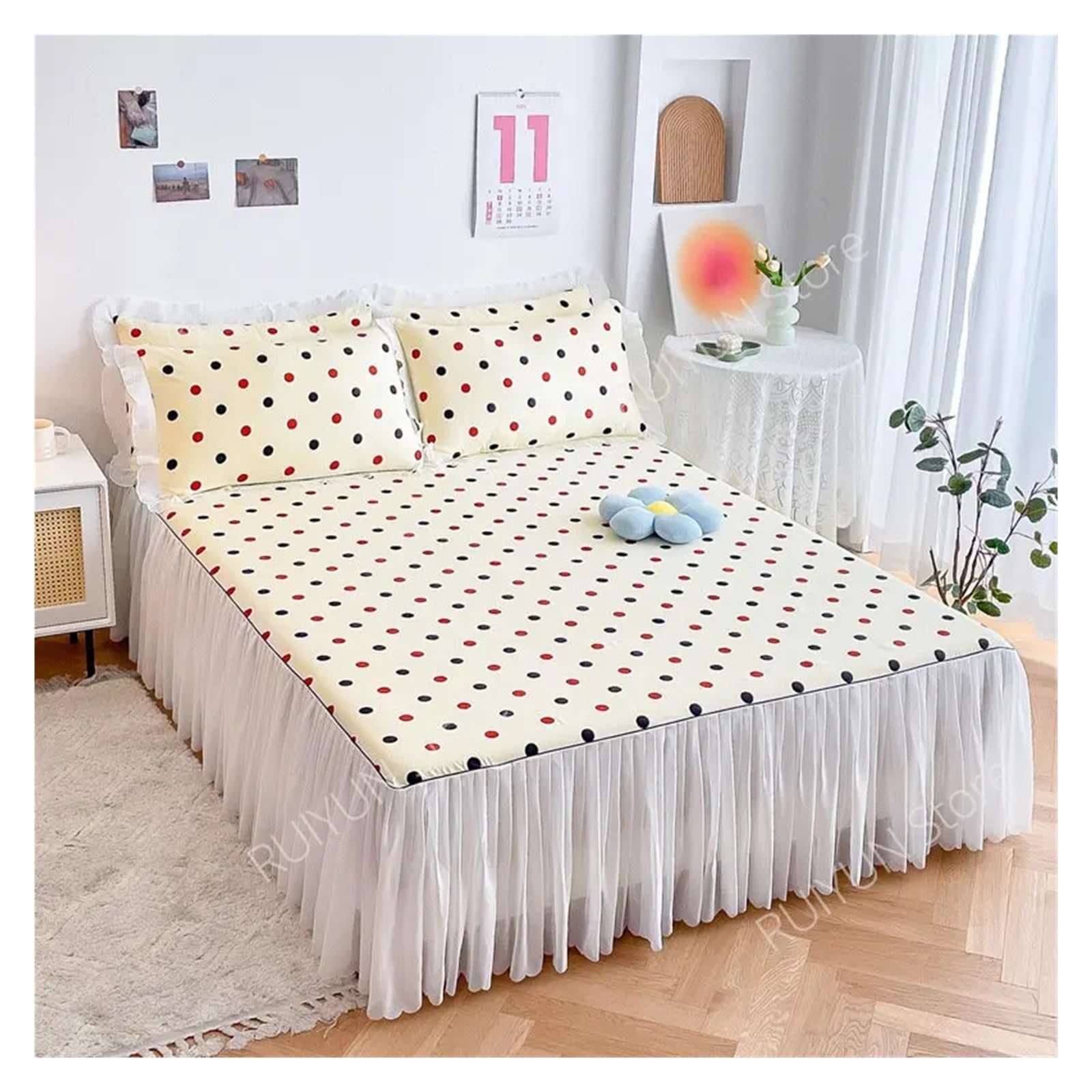 Decorative Lace Ruffled Non-slip Mattress Cover Printed Bedsheet Bed Cover(Style 6,1pc Skirt 150x200cm)
