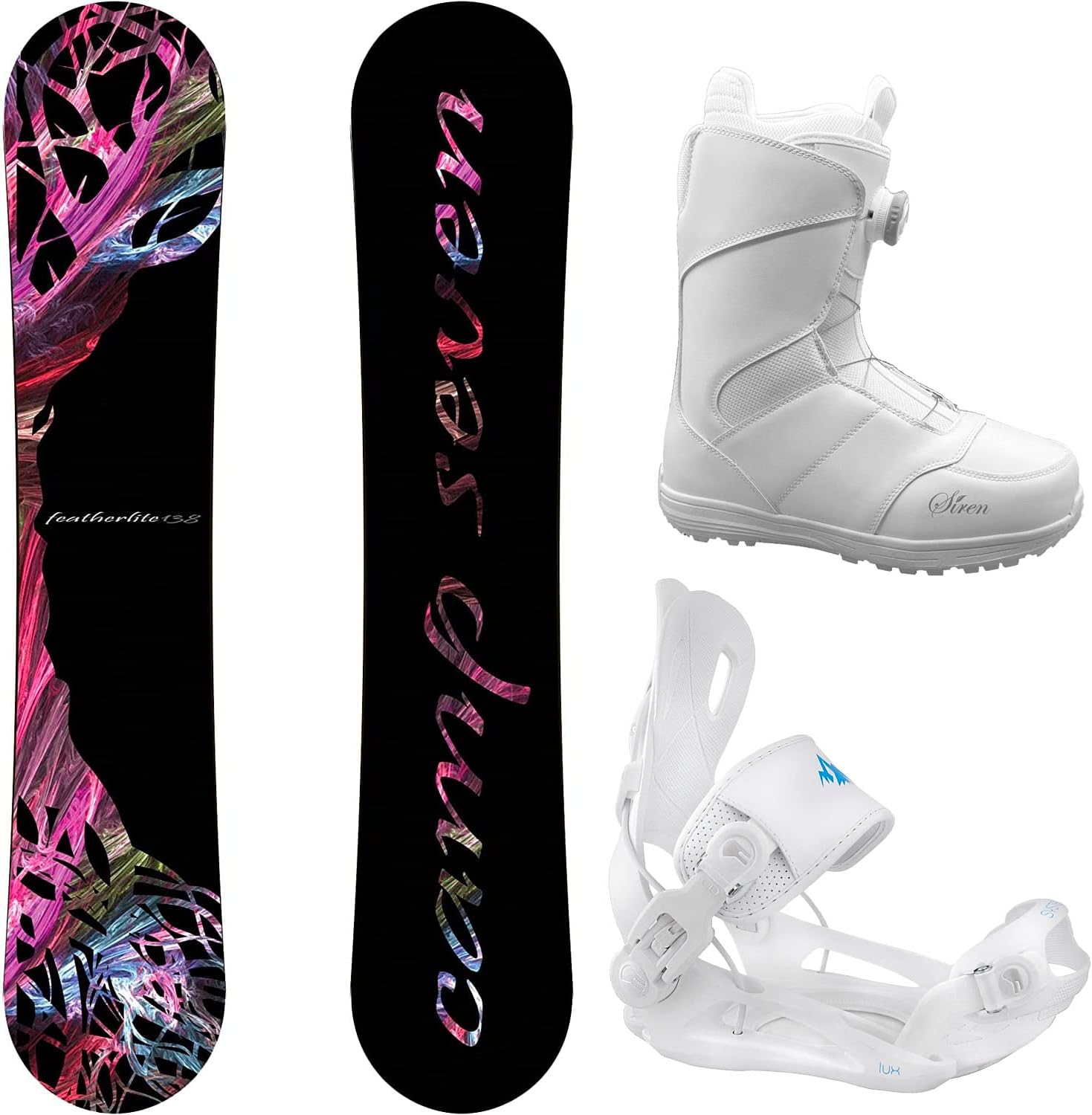 Featherlite with Lux Rear Entry Step in Style Bindings Women's Complete Snowboard Package