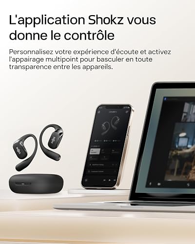 SHOKZ OpenFit 2 Open-Ear-Kopfhörer, True-Wireless-Bluetooth-Ohrhörer mit Mikrofon, Ohrbügel-Open-Ear Headphones mit 48 Stunden Wiedergabezeit, Schnellladung, IP55 Wasserfest, mit Tragetasche, Schwarz - 10