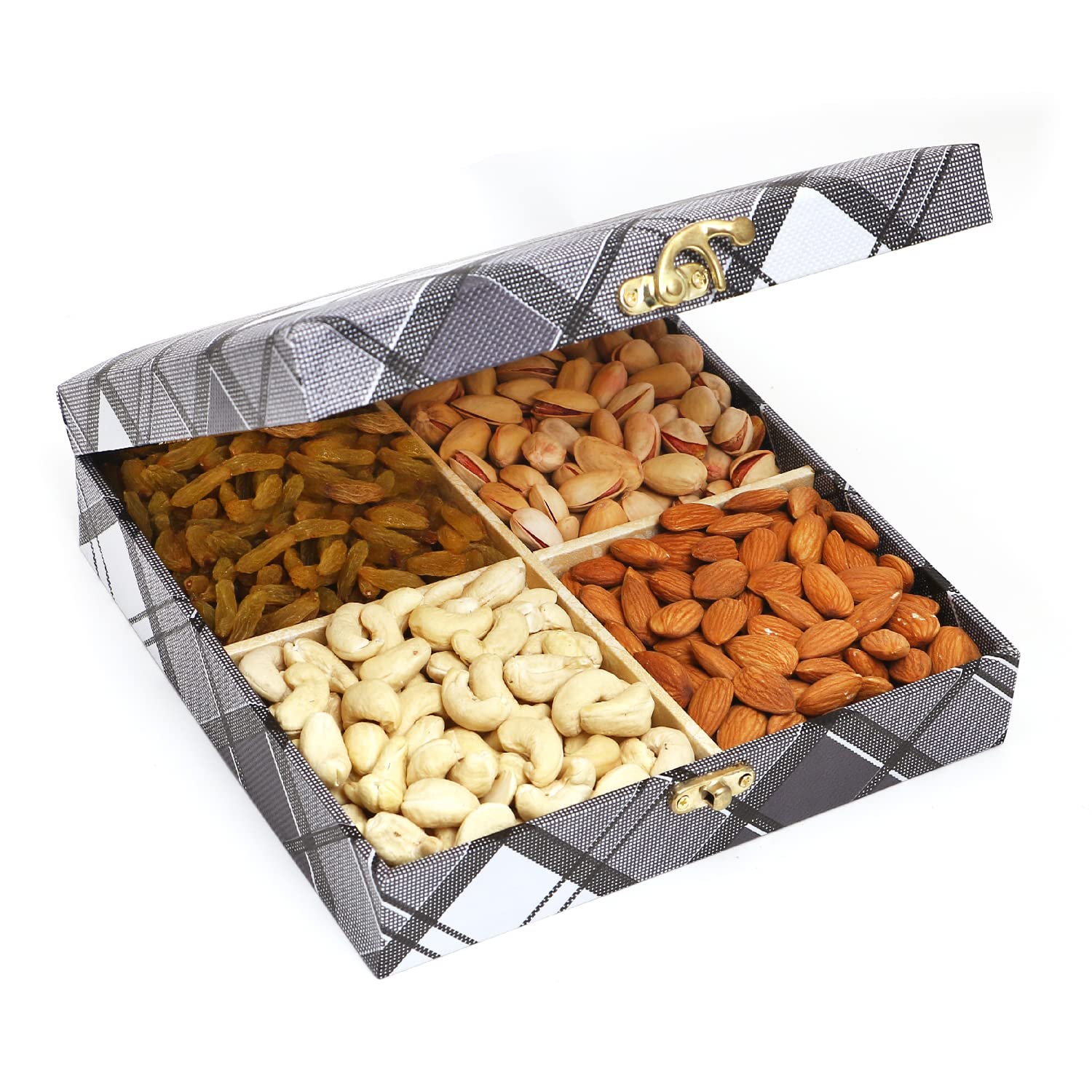 Jaiccha Ghasitaram Cross Check Wooden Dryfruits Box with Chocolates|Gift for Diwali Gifts,Holi,Rakhi,Valentine,Christmas,Birthday,Anniversary,Her,Him|