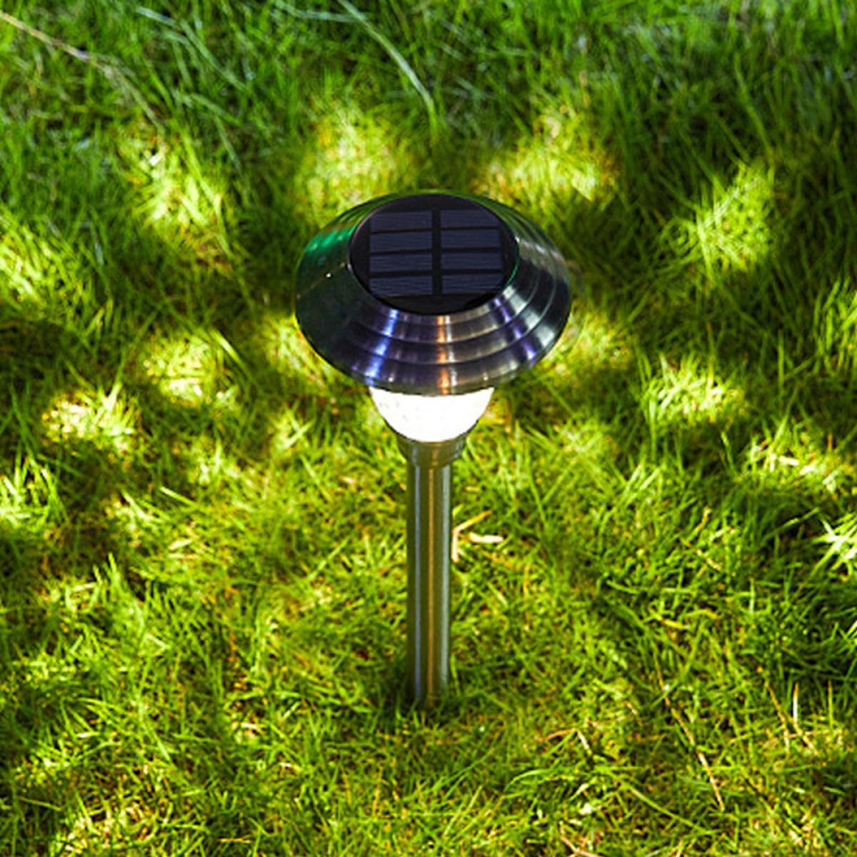 Luxshiny 2pcs Solar Garden Lights Outdoor Stainless Steel Glass LED Landscape Path Lights Waterproof Solar Power Standing Lamps for Patio Lawn Yard