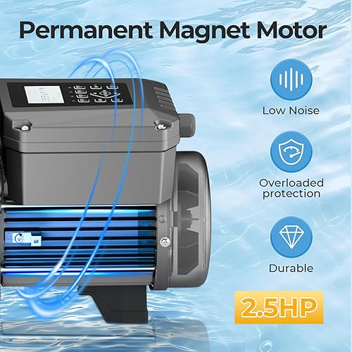 Miniatura 3 de Bomba de piscina de velocidad variable, 2.5 HP, 220V-240V, bomba de piscina enterrada con temporizador, alto flujo 10567 GPH bombas de piscina