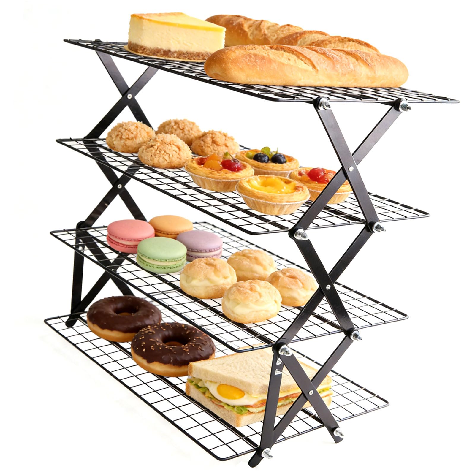 Shurhome Not Stick Baking Rack Food Grade Coating Easy Neat Pliable Collapsing Compact Permanent Metal Frame Refrigerating Rack Permanent Metal Not Stick Coating Compact Storage Easy Neat