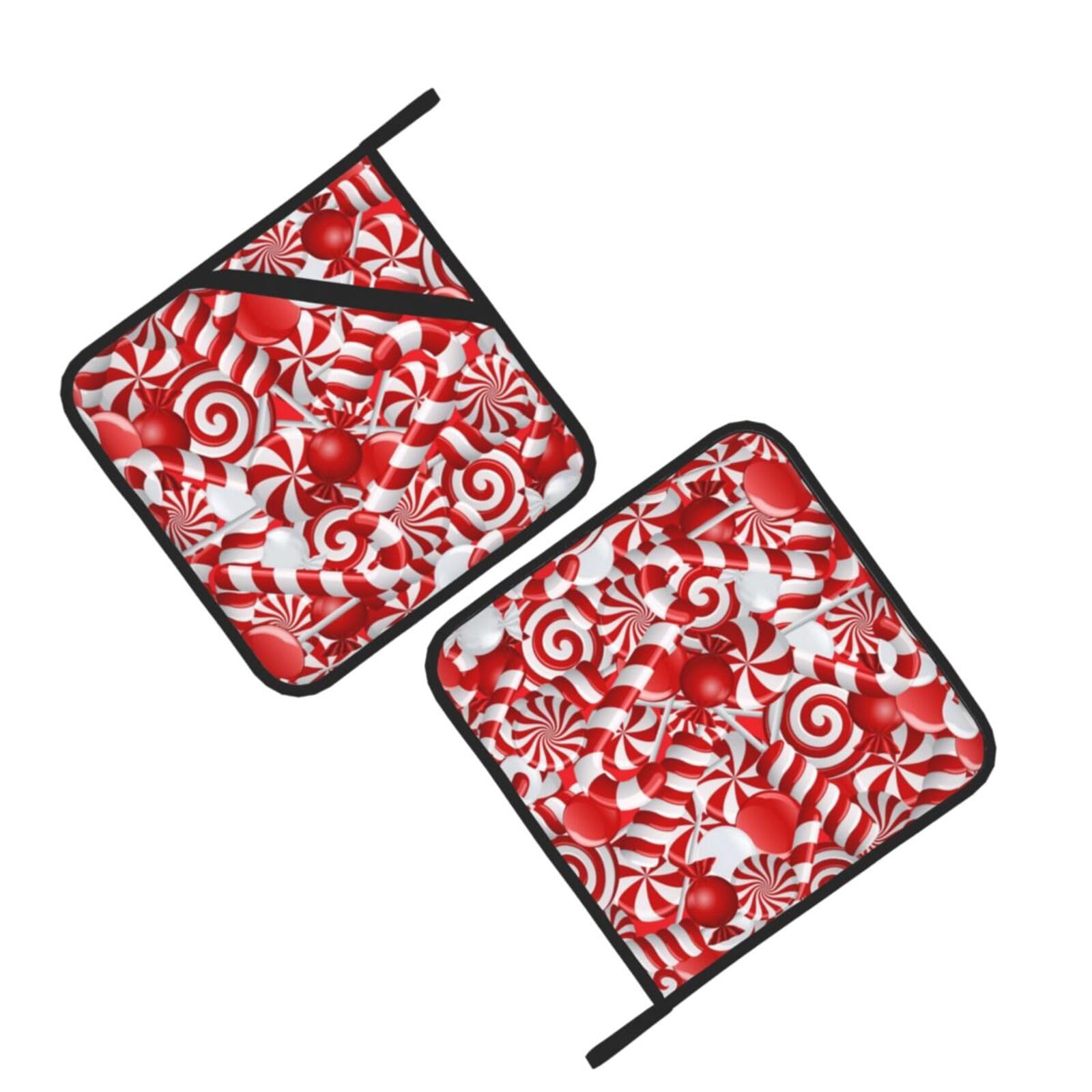 Candy Canes Printed Oven Pot Holders Set of 2 Pcs Heat Resistant Kitchen Microwave Potholders for Cooking Baking Grilling