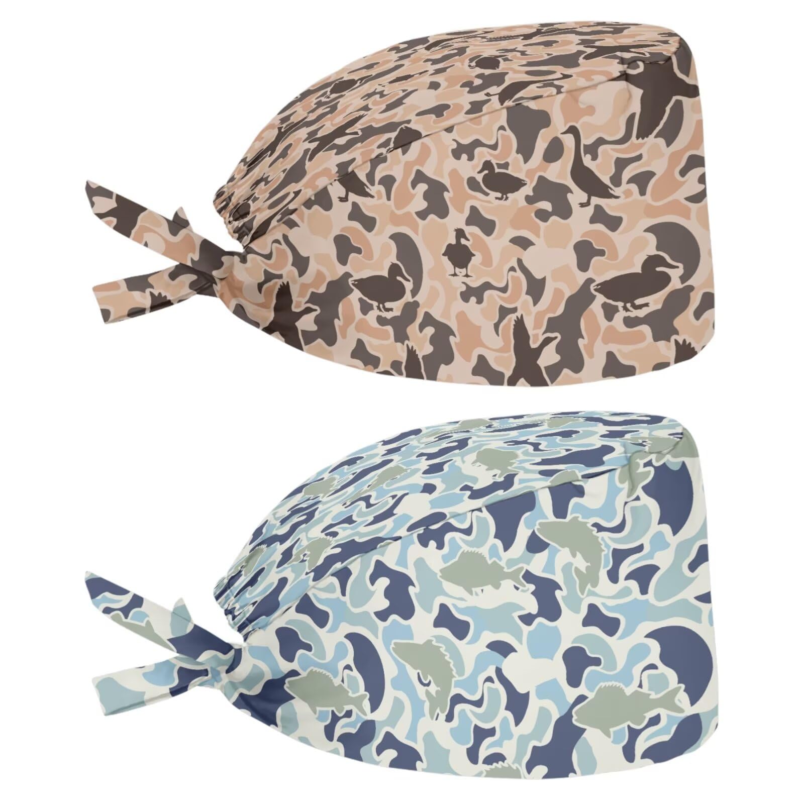 2 Pack Scrub Cap with Sweatband Adjustable Tie Back Turban Hat Headgear Beanie for Women Men Working Cap