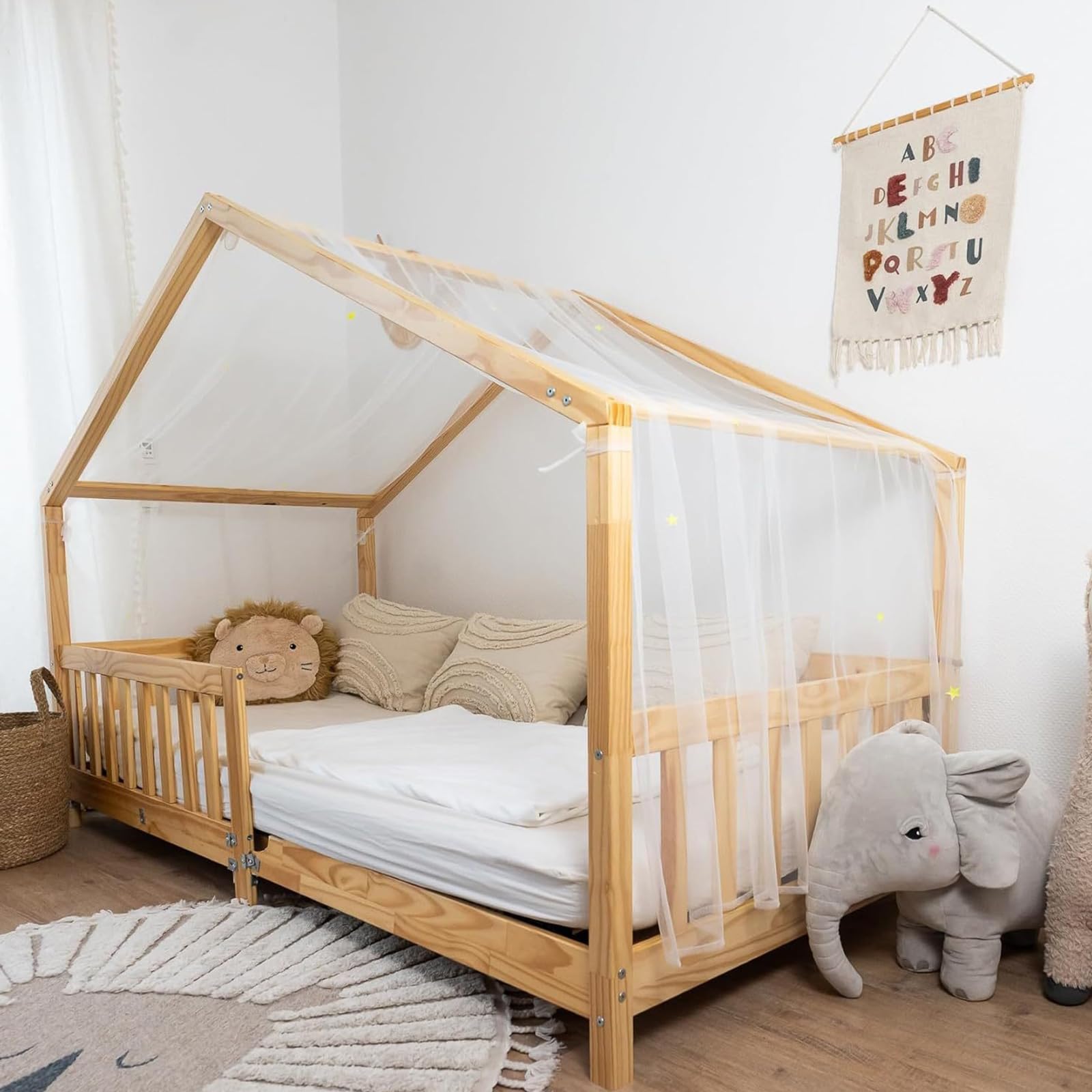 Ciel de lit avec étoiles lumineuses, baldaquin, décoration pour chambre d'enfant, cadeau pour fille/garçon, 135 x 420 cm, ciel de lit, rideaux décoratifs, lits d'enfant avec étoiles