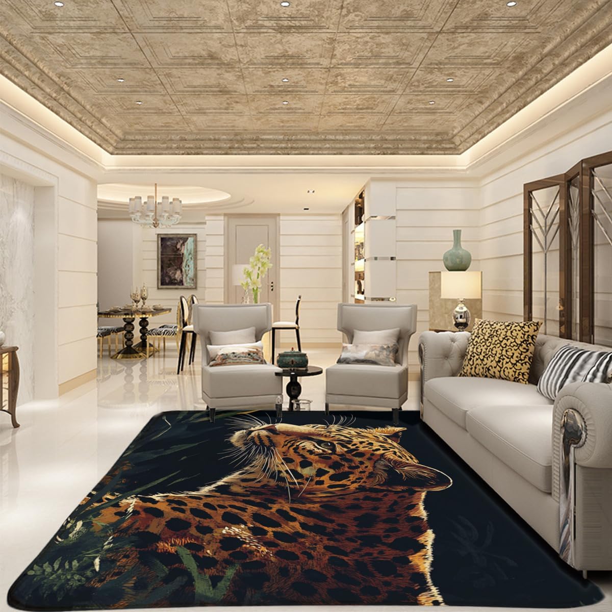 Jungle Leopard Wild Animal Rug, Watercolor Leopard Print Rug Soft Absorbent Bathroom Rug, Modern Home Living Room Rug, Home playroom Rug, Machine Washable Leopard Animal Rug 24x36inch