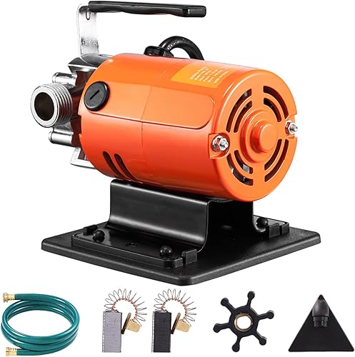 Happybuy Bomba de transferencia de agua, 120V CA 360 GPH, 110 HP, Bomba eléctrica portátil, Kit de manguera de succión, cepillos de carbono,
