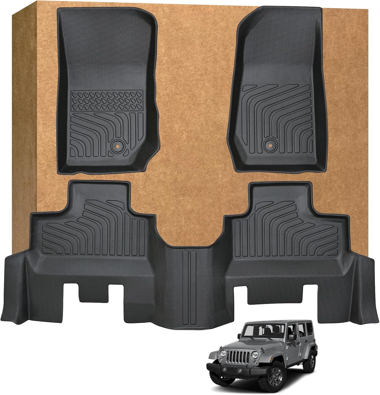 Floor Mats for Jeep Wrangler JK Unlimited 4 Door 2007-2013 (Not for JL or 4XE), TPE Waterproof Non-Slip All Weather Protection Custom