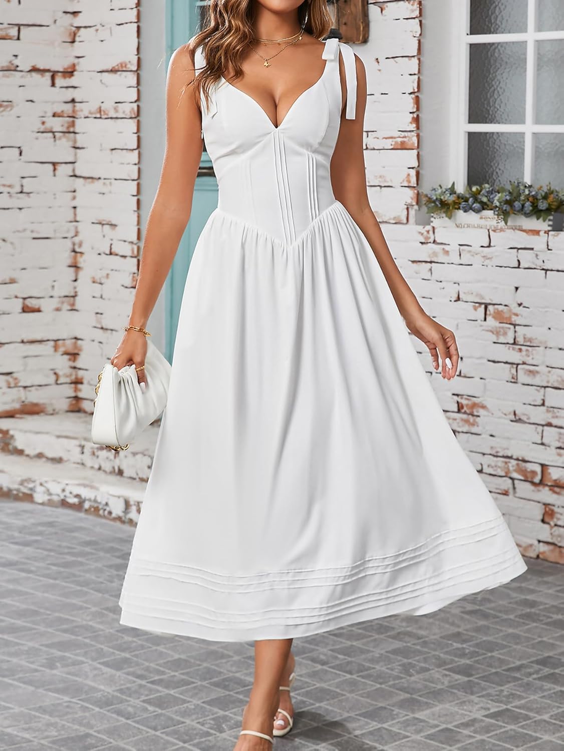 Women's Summer Midi Dress V Neck Casual Flowy A Line Sundress Wedding Guest Long Dresses with Pockets - Image 3