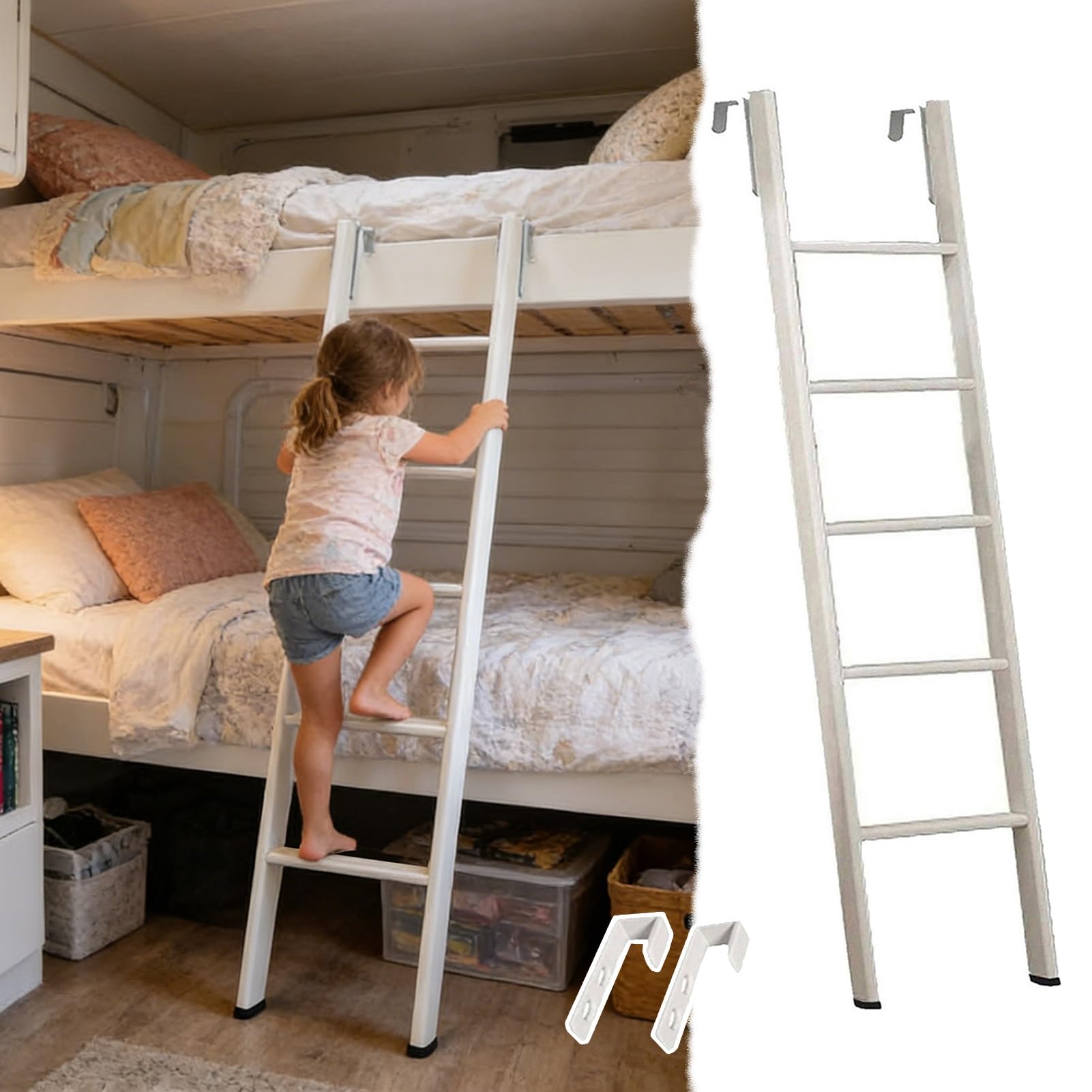 Bettleiter, höhenverstellbare, bodenstehende Etagenbettleiter, Etagenbettleiter für Dachgeschoss und Studentenwohnheim mit Haken, Leiter für Einzelbetten (Größe: 140 cm/55 Zoll)