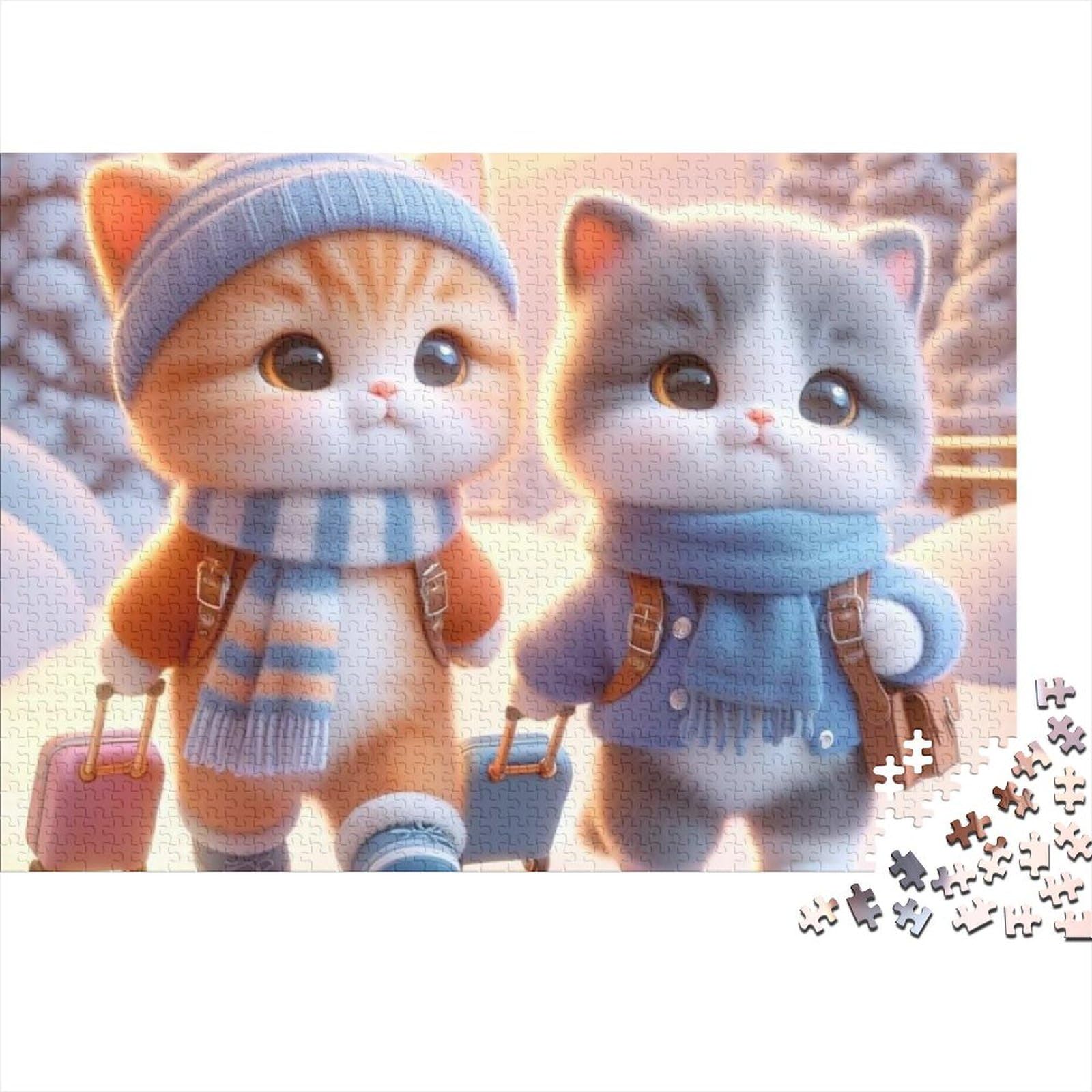 Puzzle De Gato Y Mono – 500 Piezas Para Adultos, Medidas 52x38 Cm, Ideal Para Aliviar El Estrés Y Decorar El Hogar