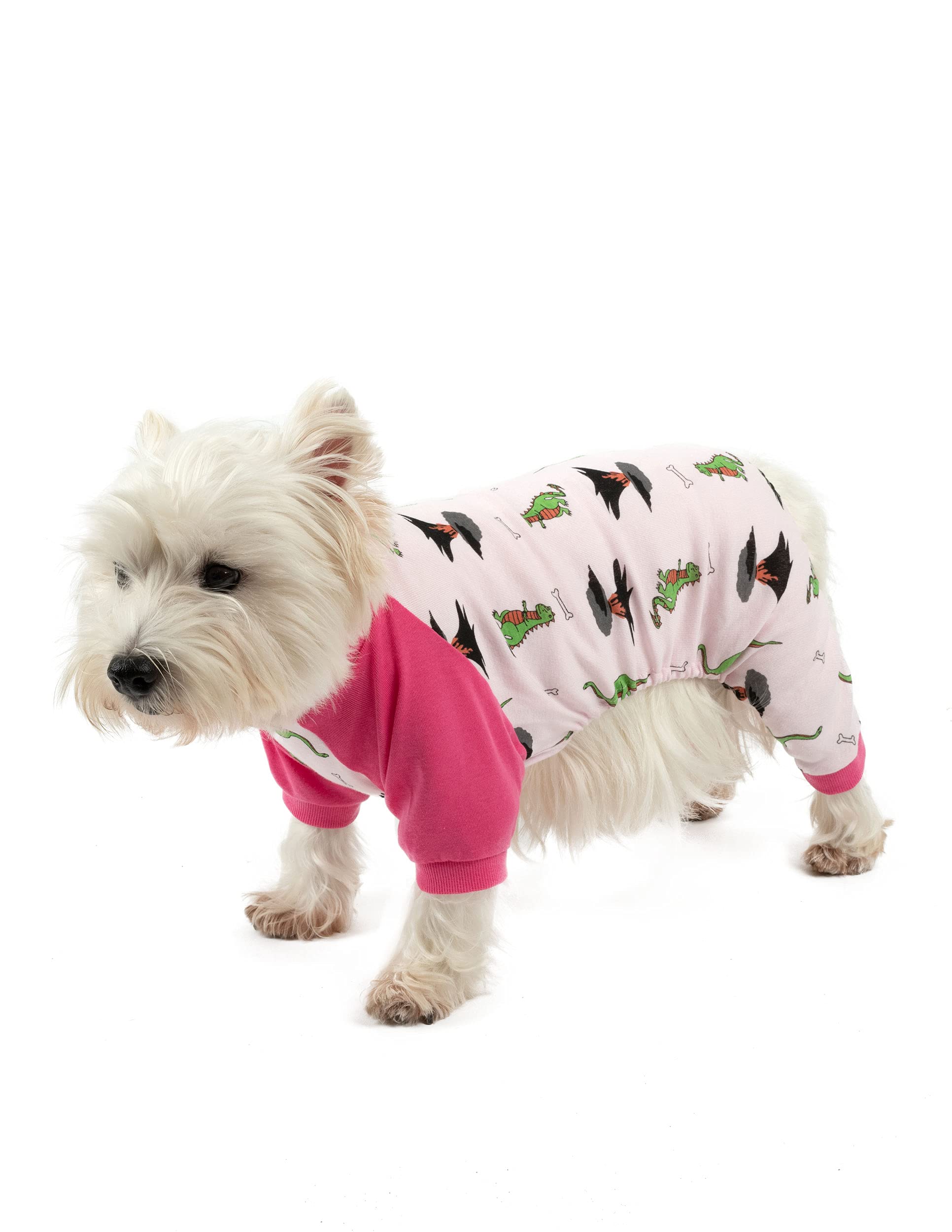 Leveret Dog Pajamas 100% Cotton Dinosaur Pink Medium