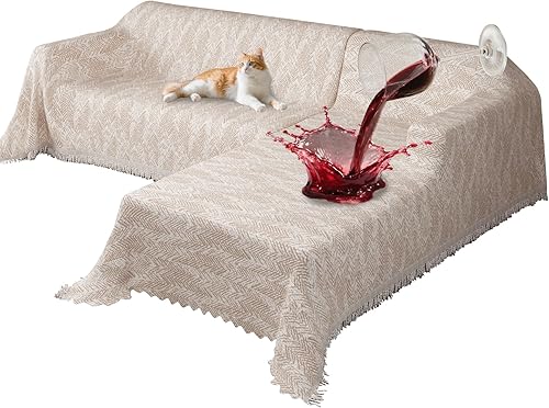Vista 17 de Fundas de Sofá Seccional para Sofá Seccional 100% Impermeable Funda de Sofá en Forma de L Manta Amigable para Perros y Mascotas 2 piezas de Chenille