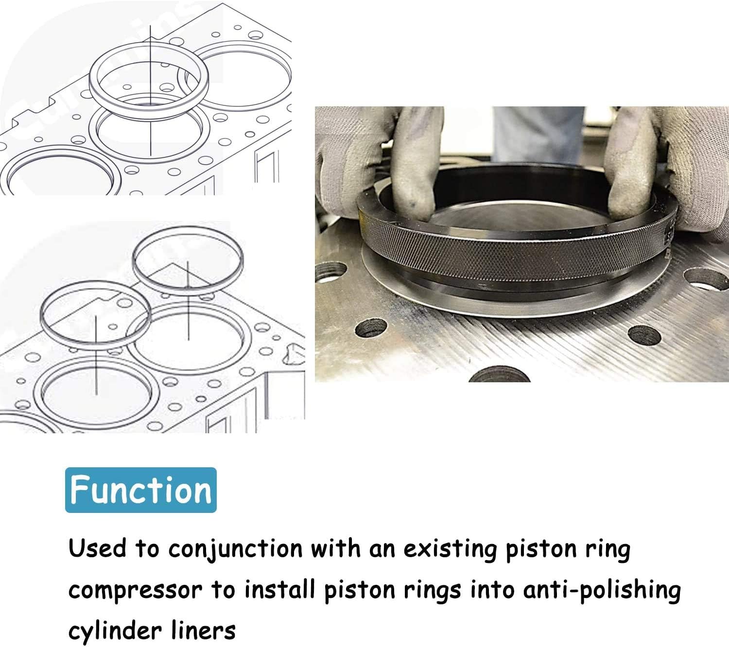 For Cummins ISX Anti-Polishing Ring & Piston Ring Compressor Adapter - Alt to 5299448 5299447 5299339 Remover and Installer Kit
