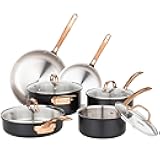 Viking 3-Ply Cookware Set, 10 Piece Stainless Steel Kitchen Cookware with Glass Lids, Oven Safe, Induction Ready, Black with Copper