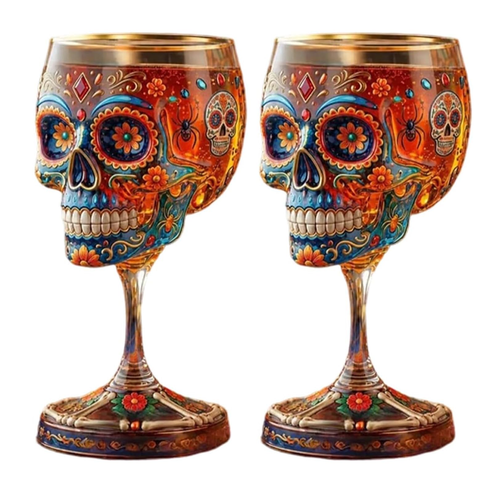 Verre à vin gothique avec relief squelette pour bar d'Halloween