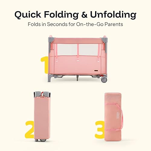 Miniatura 6 de HARPPA Pack and Play 6 en 1, corralito portátil para bebé, para viajes, cuna con colchón, moisés rodante para bebé, paquete y juego con cambiador,