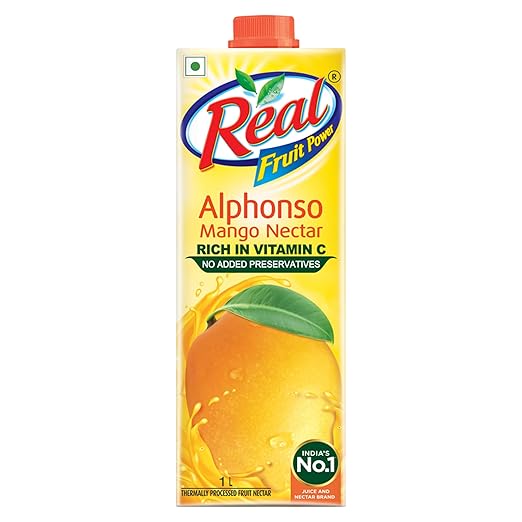 Real Alphonso Mango Fruit Juice -1L | Rich in Vitamin C | No Added Preservatives, No Artificial Colors & Flavours | Goodness of Best fruits | Daily Dose of Fruit Nutrition | Tasty, Refreshing & Energising Drink