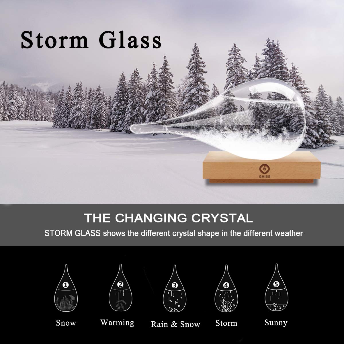 Storm Glass Weather Predictor,Christmas Snow Globe Storm Glass Barometer Weather Predictor, Home and Office Decorative Glass Bottles, Christmas Unique Gifts for Him - Image 2