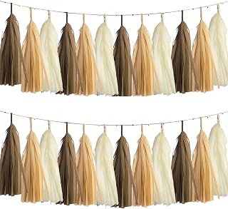 We Moment Brown Khaki WhiteTassel Garland Banner Paper Tassels for Boho Rustic Neutral Birthday Party Decorations,Pack of 15