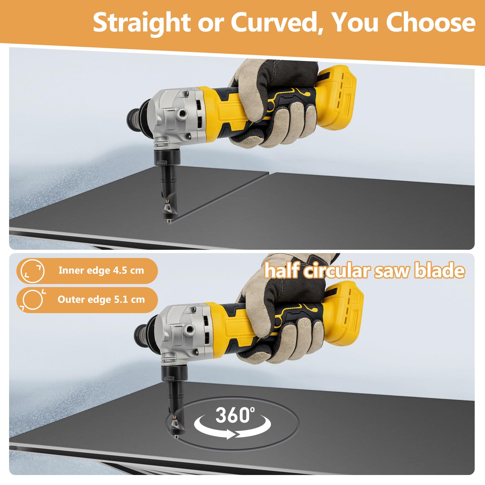 Grignoteuse de métal sans fil compatible avec batterie DeWalt 20V, cisaille électrique sans balais pour métal à 1900 tr/min,tête grignoteuse réglable à 3 vitesses rotative 360°(sans batterie)