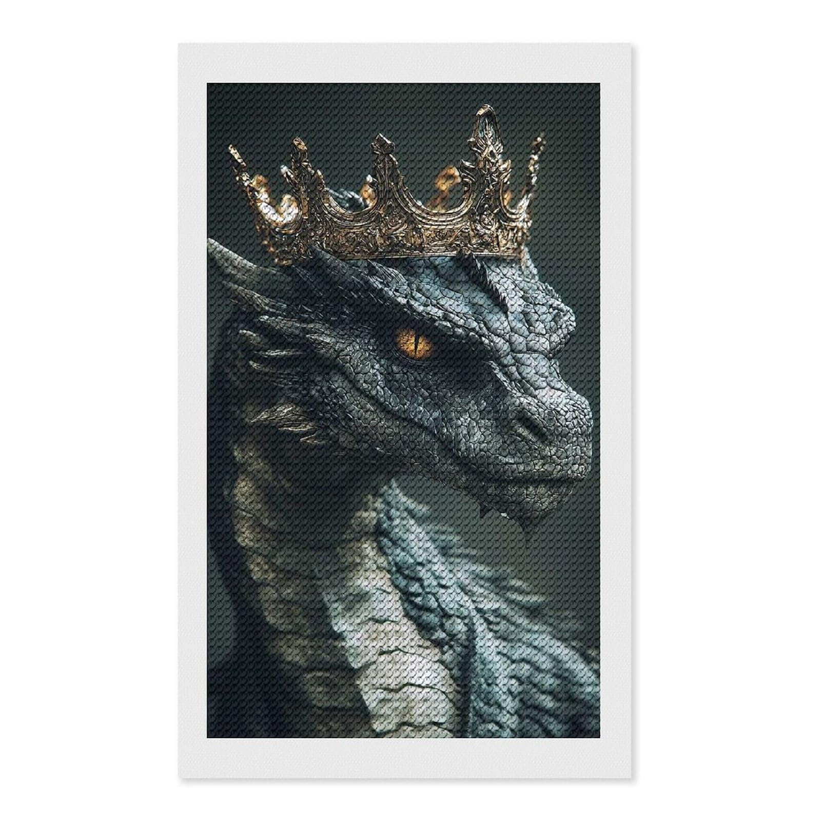 Junmoney Dragon King DIY Diamond Art Canvas Kit 12"x20", Winter Craft, Mindful Craft Project, Aesthetic Room Decor, Decor Project