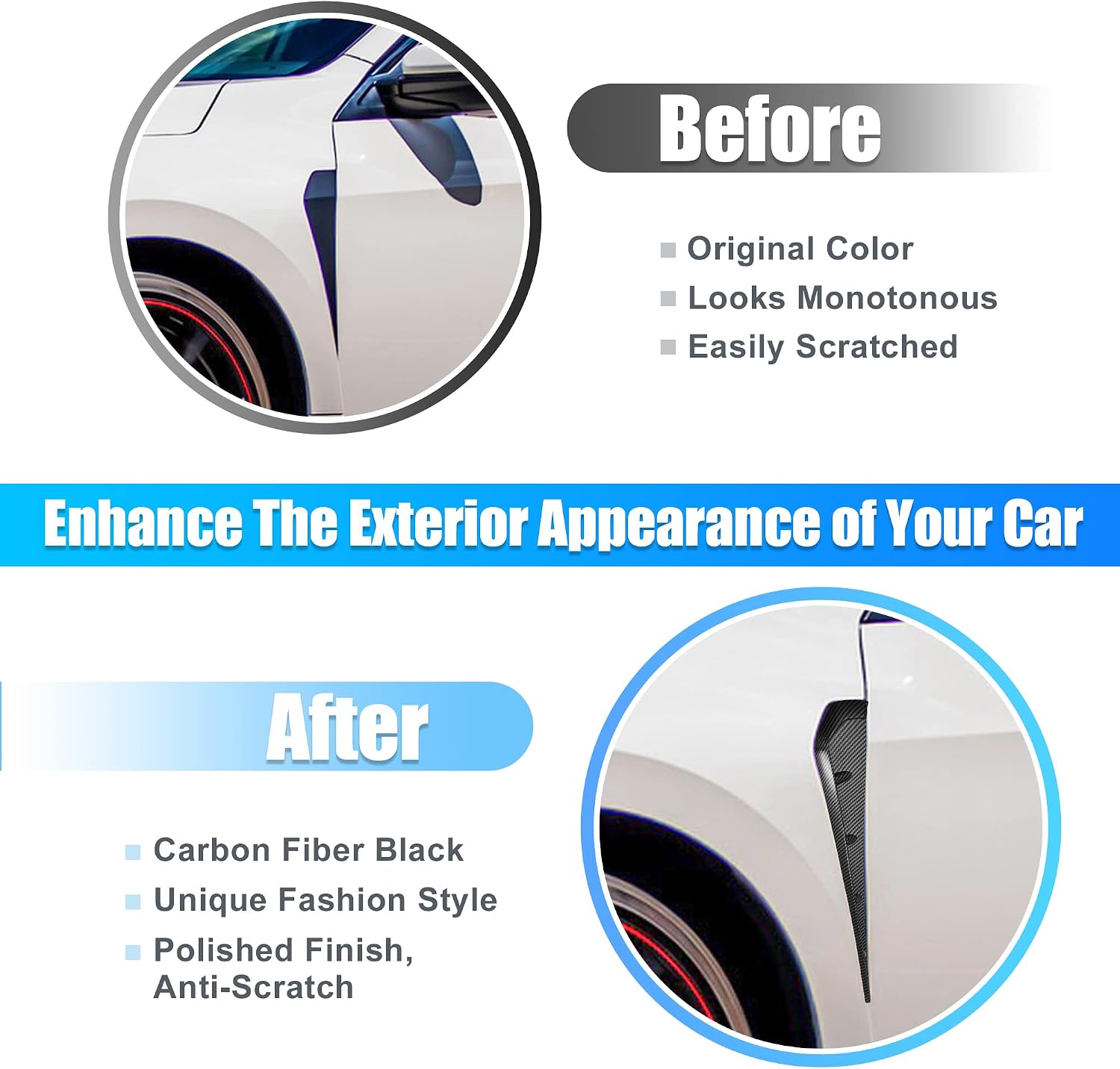 X AUTOHAUX Pair Car Fender Side Vent Carbon Fiber Air Flow ABS Grille Black image 4