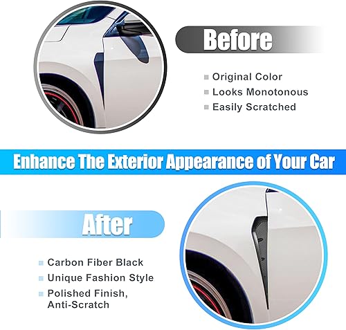 Miniatura 4 de X AUTOHAUX Par de guardabarros de coche Ventilación lateral de fibra de carbono Flujo de aire Fender ABS Car Body Side Vent Fender Rejilla Spoiler