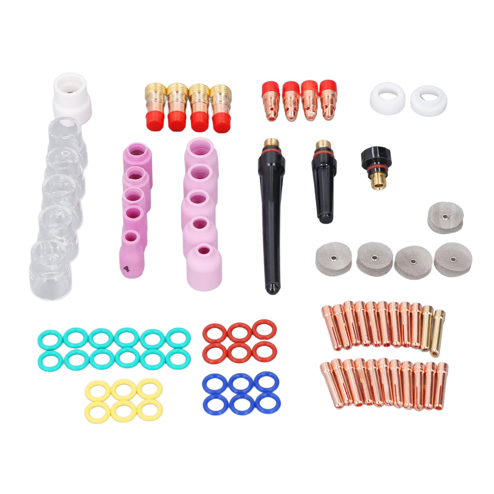 FTVOGUE 87-teiliges Plasmaschneider-Verbrauchsmaterial | Kupfer-Keramik-Düsen, Gaslinsen-Glasbecher-Set, Ersatzteile für WP17 18 26 WIG-Schweißbrenner-Sets