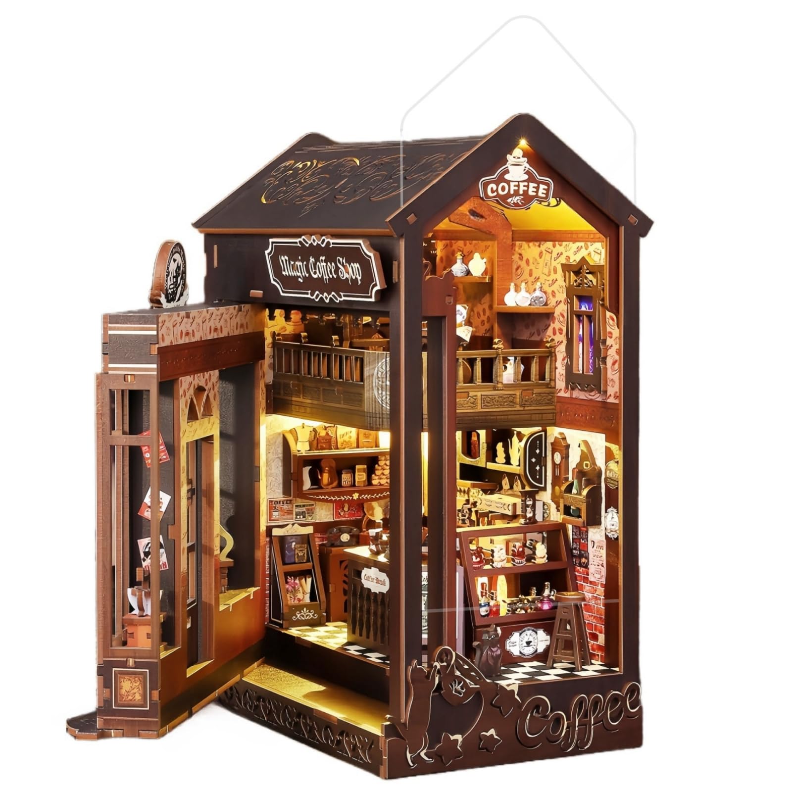 Magic Coffee Shop - Kit Fai Da Te Angolo Libro (Book Nook) Per Adulti, Con Luci E Dettagli Mistici