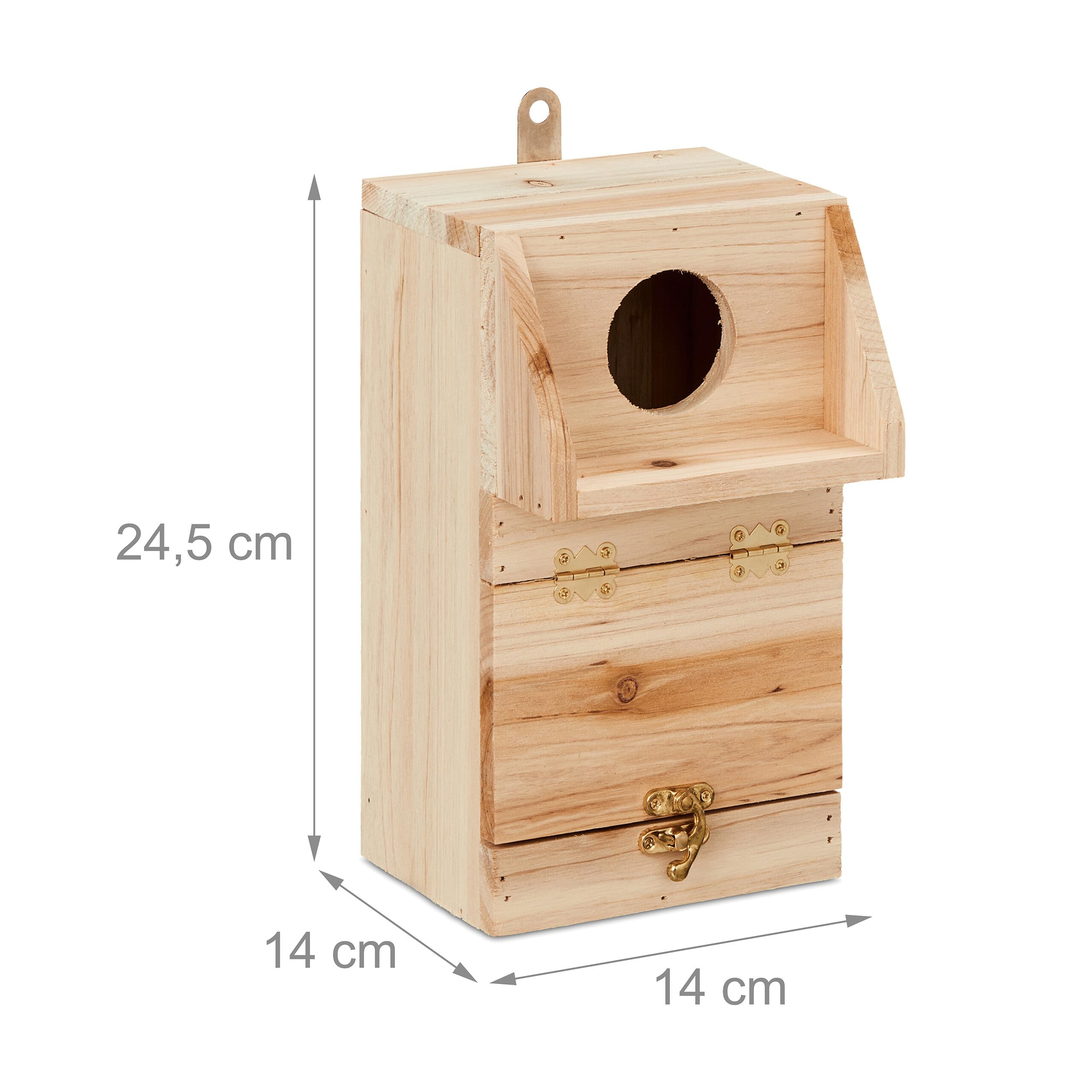 Relaxdays Casetta per Cinciallegre e Codirosso, Nido in Legno con Sportello Apribile per Pulizia, da Appendere, Naturale