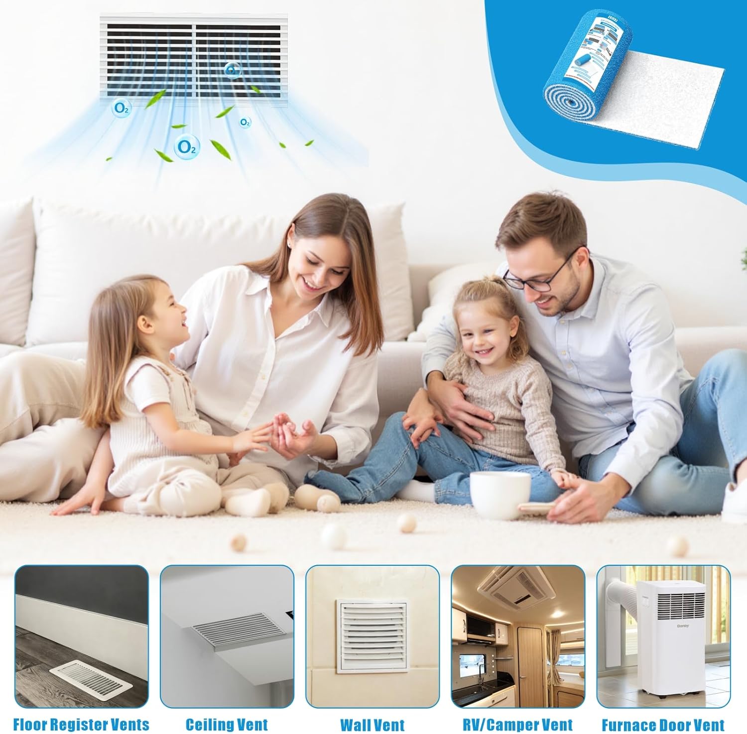 Air Vent Filters Roll, 120" x 12" Cut to Fit Air Filter Material (50+ Filters), MERV 8 Triple Vent Filter for Home Floor, HVAC Furnace Vents, Ceiling, with Adhesive Hook Tape and Installation Tape - Image 5