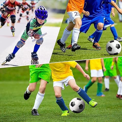 Miniatura 2 de Wrzbest 2 pares de protectores de espinilleras de fútbol para niños, equipo de protección de rodilla de pantorrilla y 2 pares de calcetines de manga