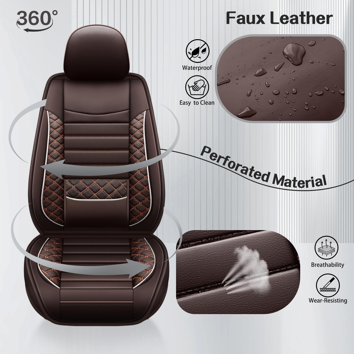 Seat Covers for Mercedes-Benz GLC 300 2017-2025 2026,Luxury Leather Car Seat Cover Full Set Waterproof 5 Seat Protector,Breathable Vehicle Seat Cover Airbag Compatible Cushion(Brown)