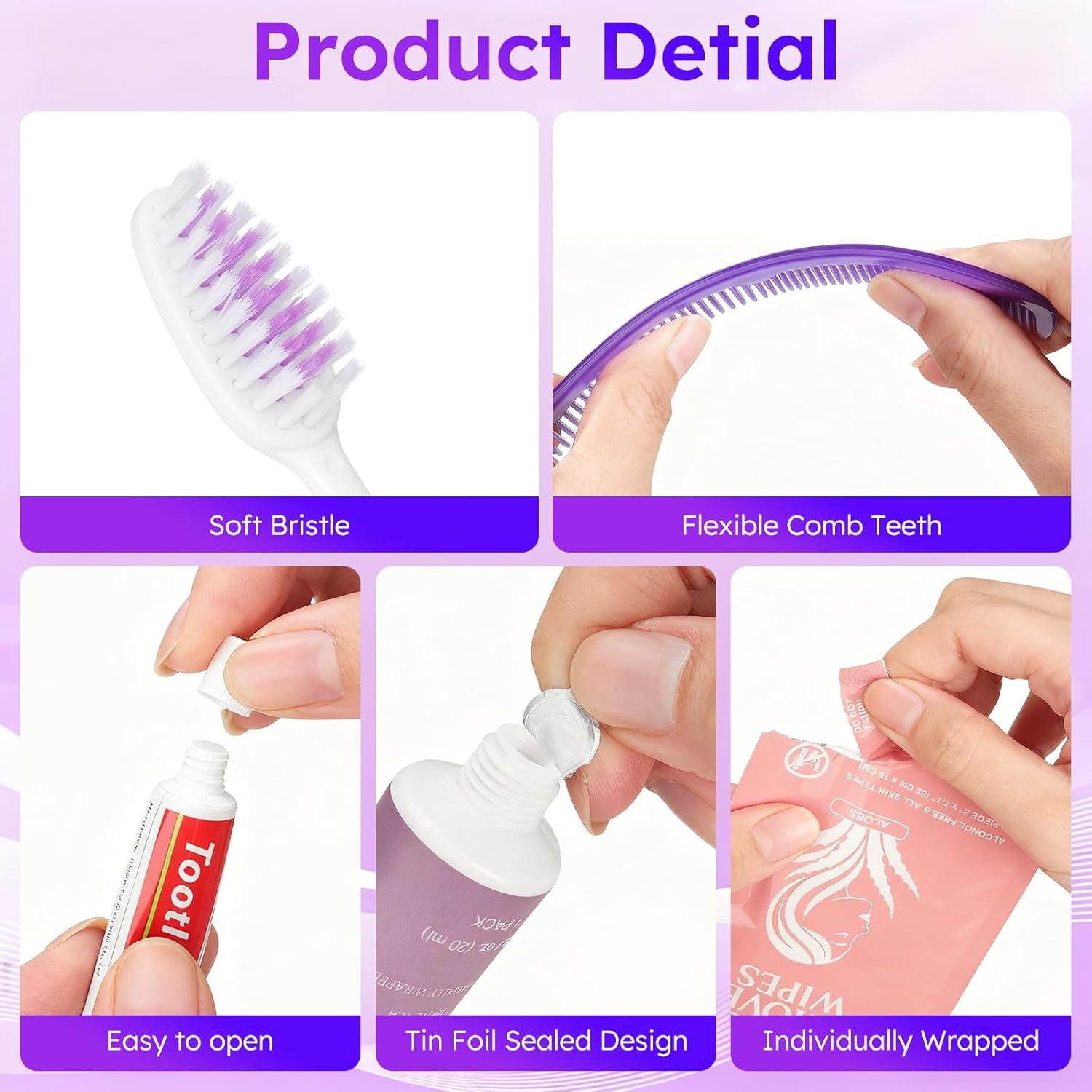 Travel Toiletries Personal Cleaning Bulk,Disposable Hygiene Kit Care Package Supplies, Women Toiletry Essentials Set Individually Wrapped for Camping, Hotel, Vacation, Homeless, Charity (11-in-1, 5) - Image 4