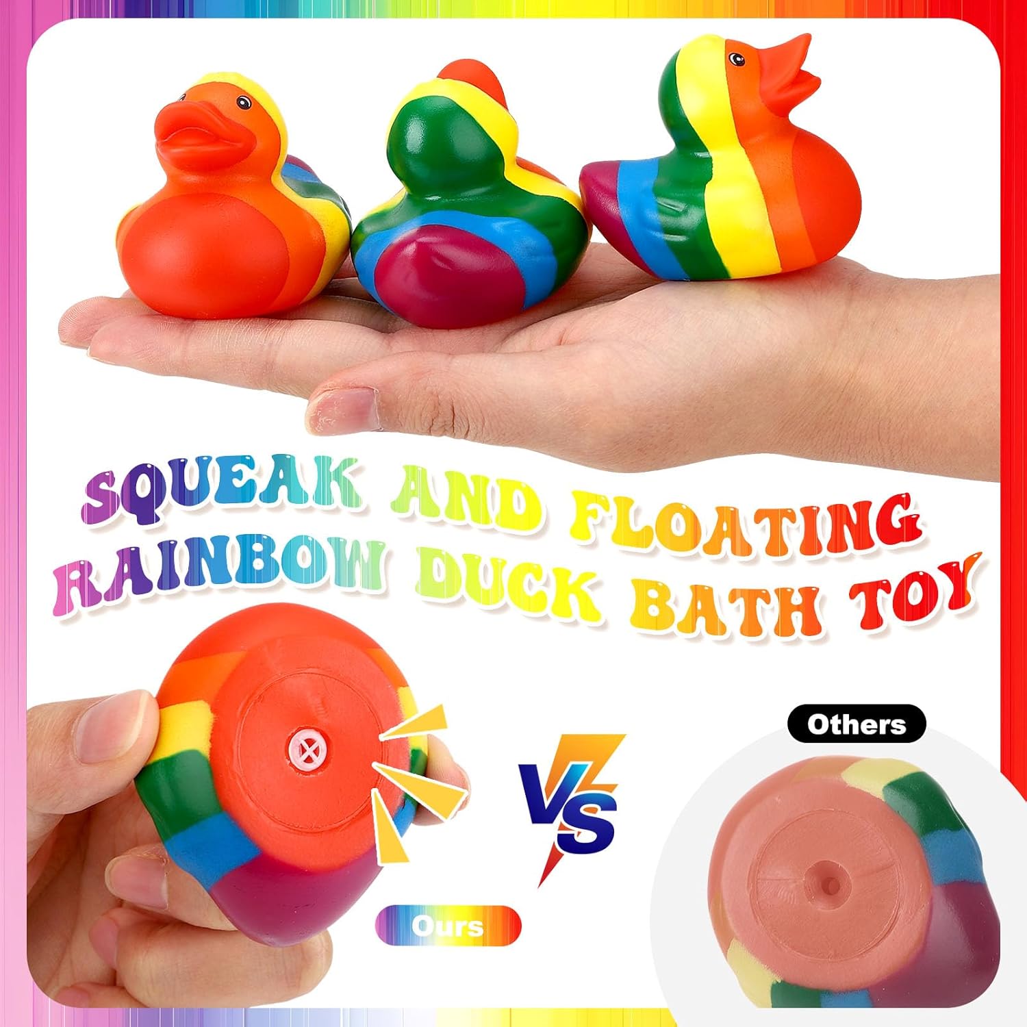 50 Pcs Rubber Rainbow Duck,Squeak and Floating Duckies Bulk,Mini Rubber Figurines Rainbow Ducks for Shower Birthday Gifts LGBT Party Favors