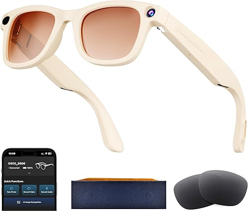 Miniatura 11 de Lentes inteligentes AI con cámara, gafas de cámara HD de 8 MP para hombres, mujeres, gafas de grabación AI con asistente de voz, audio de oído Negro