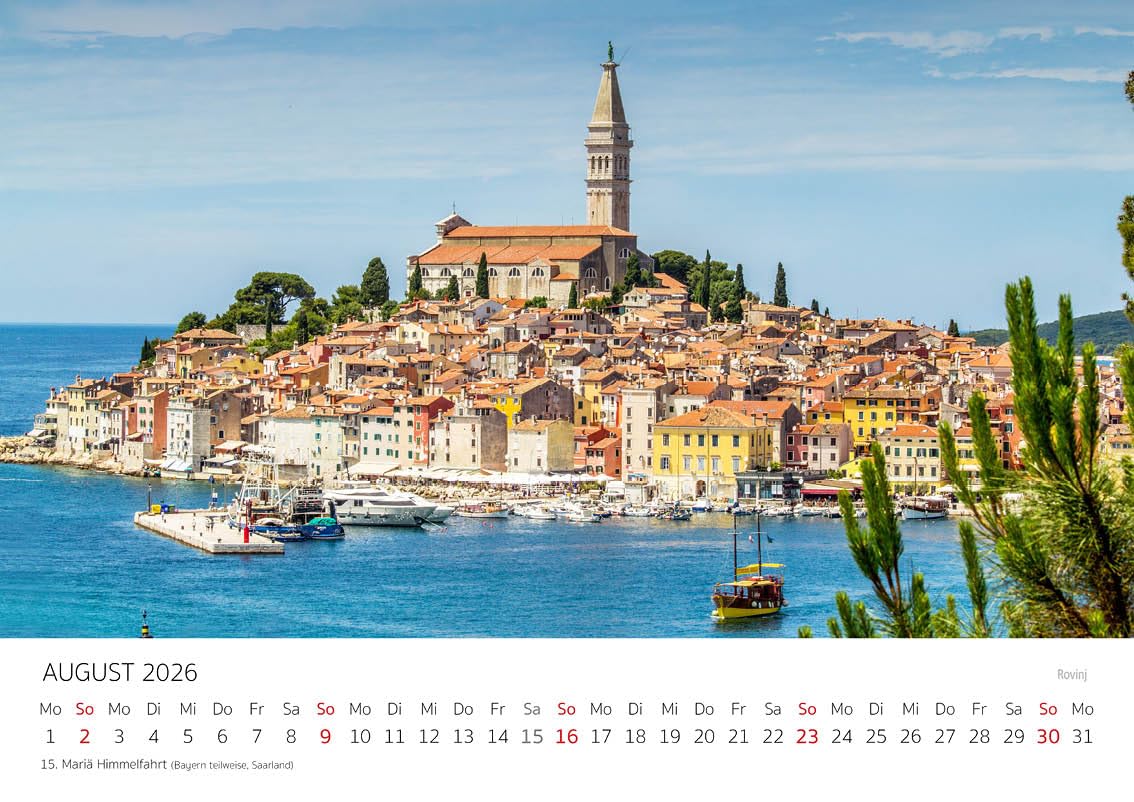 Edition Seidel Kalendarz premium Chorwacja 2026, format DIN A4, kalendarz ścienny, kalendarz naturalny, Europa, bałkański, półwysep Dubrownik, Split, Adriatyk, morze, Park Narodowy