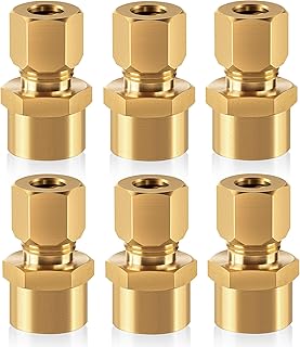 Brass compression tube pipe fitting connector Straight Coupling Adapter 1/4" Tube OD x 1/4" NPT Female Connector 6pcs (1/4od to 1/4npt)