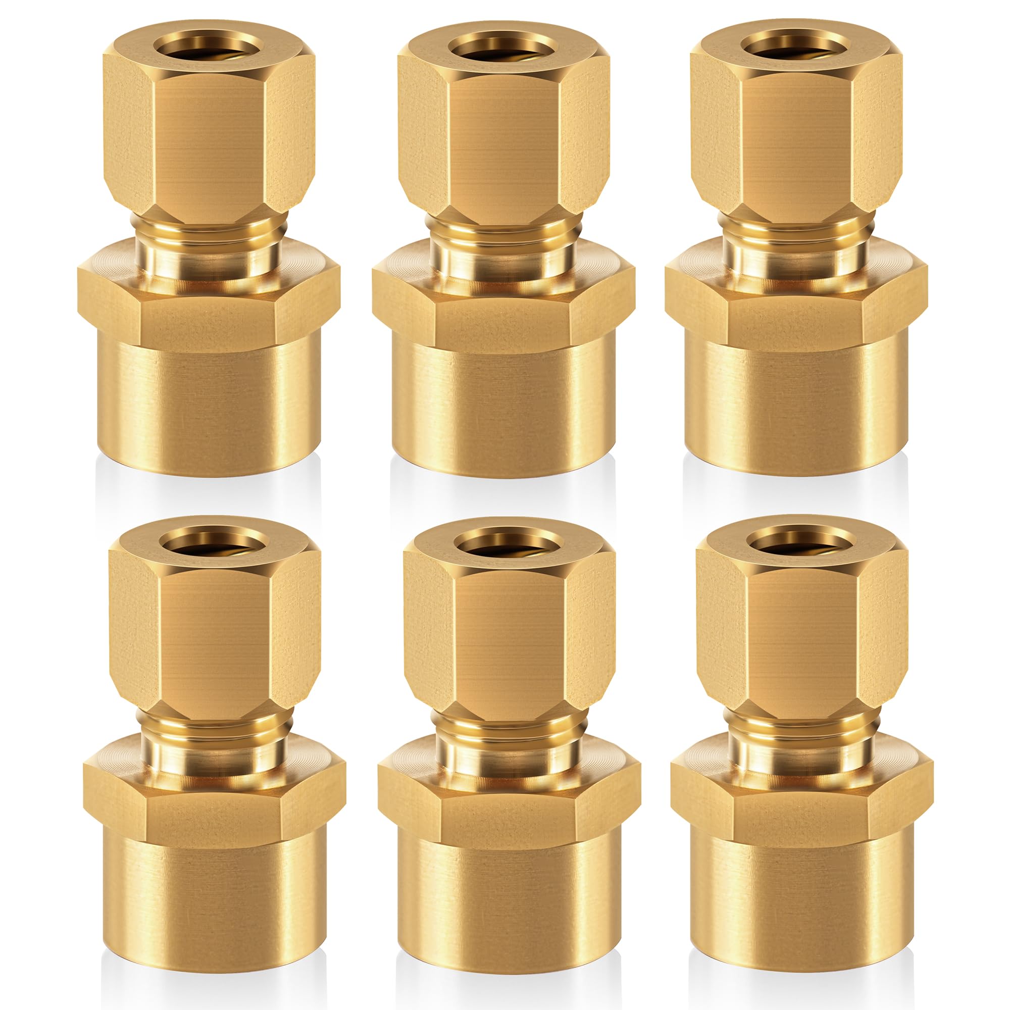 Brass compression tube pipe fitting connector Straight Coupling Adapter 1/4" Tube OD x 1/4" NPT Female Connector 6pcs (1/4od to 1/4npt)
