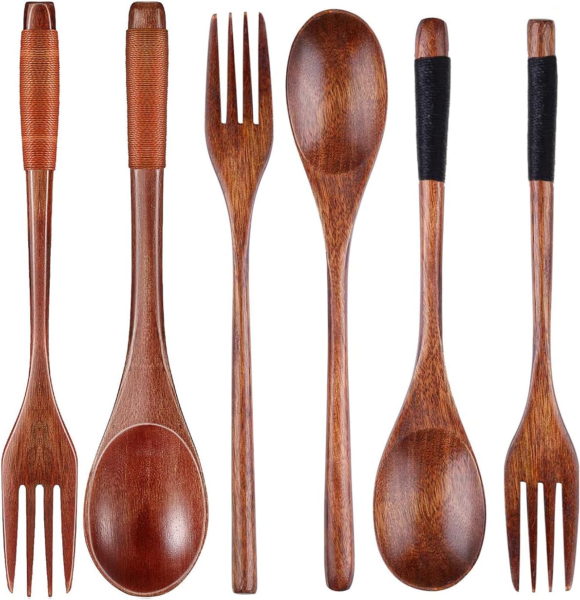 Wooden 8.9-inch Spoons and Forks for Desserts, Chips, Snacks, Cereal, Salad, Fruit, Decoration (Set of 6)¡