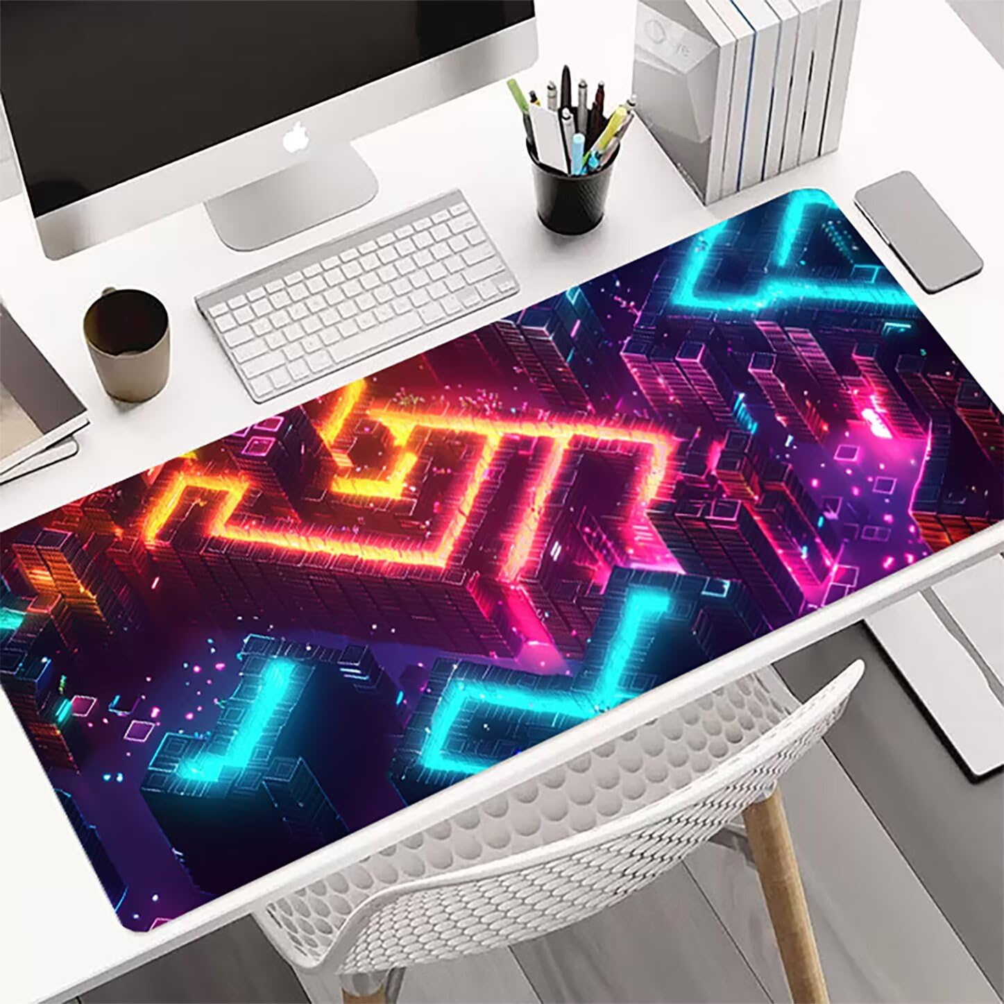 Lpfieonn Orange Farbe Großes Schreibtischunterlage, XXL Schreibtischunterlagen, Blau XXL Wasserdicht Gaming Mousepad mit Vernähter Rand und Rutschfeste Gummibasis, für Hause/Büro 120x60cm PF-2429