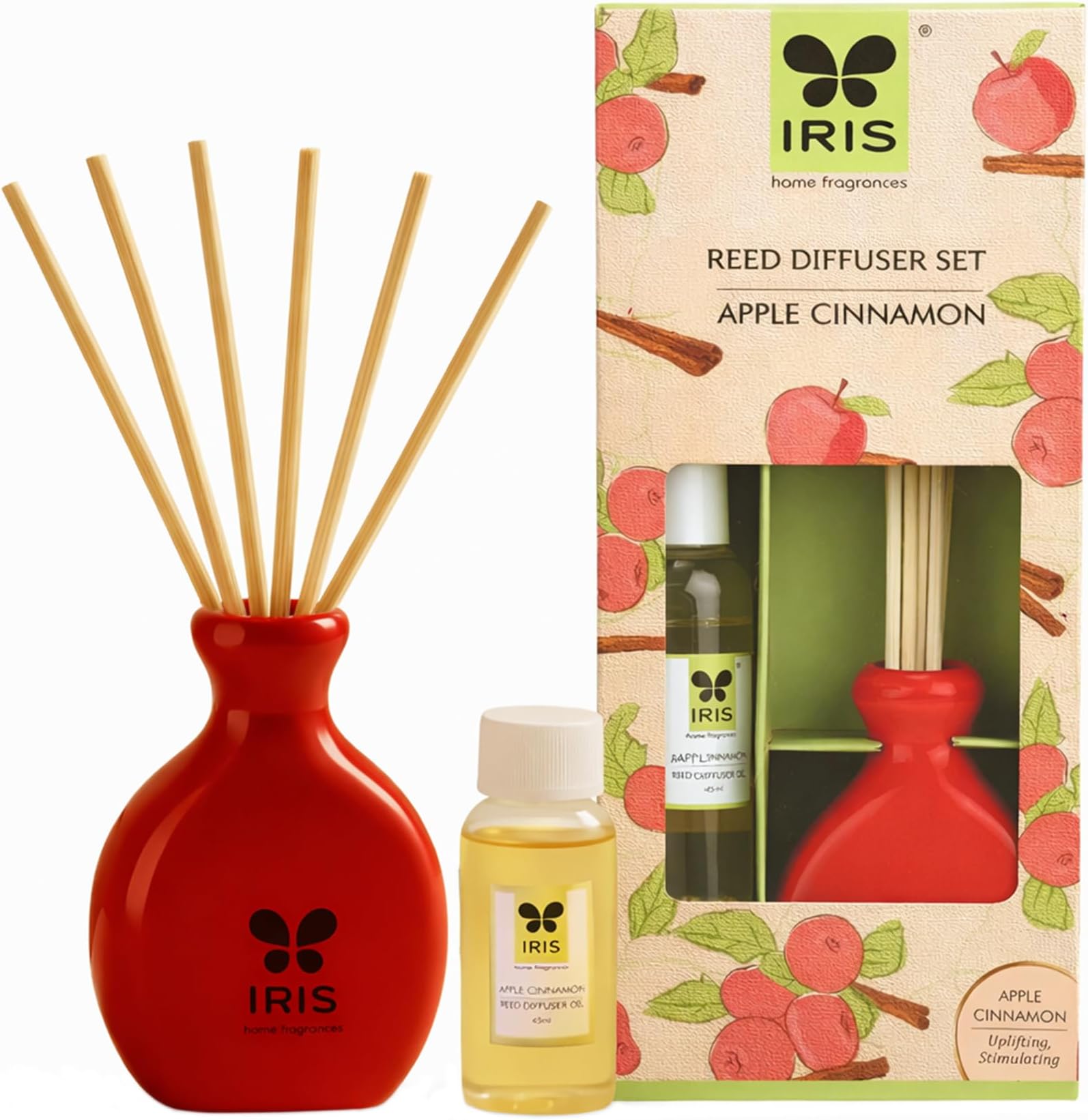 IRIS Home Fragrance,45Ml Apple Cinnamon Reed Diffuser Set |Free 6 Reeds Sticks of 9"|Stress Relief & Aromatherapy |Long-Lasting,Smoke-Free Air Freshener for Home,Bedroom and Office | Ideal for Gifting